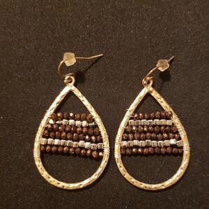 Gold-Tone Tear Drop Beaded Earrings